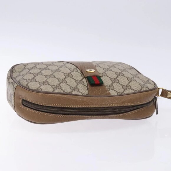 GUCCI GG Supreme Web Sherry Line Clutch Bag PVC Beige Gold - Picture 5 of 16